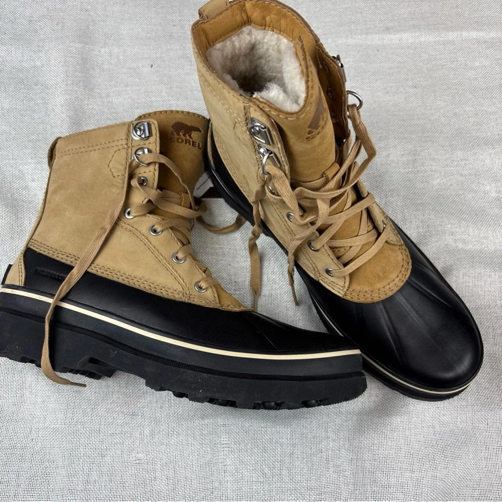 Sorel Tan and Black Lace-Up Rain & Snow Boots